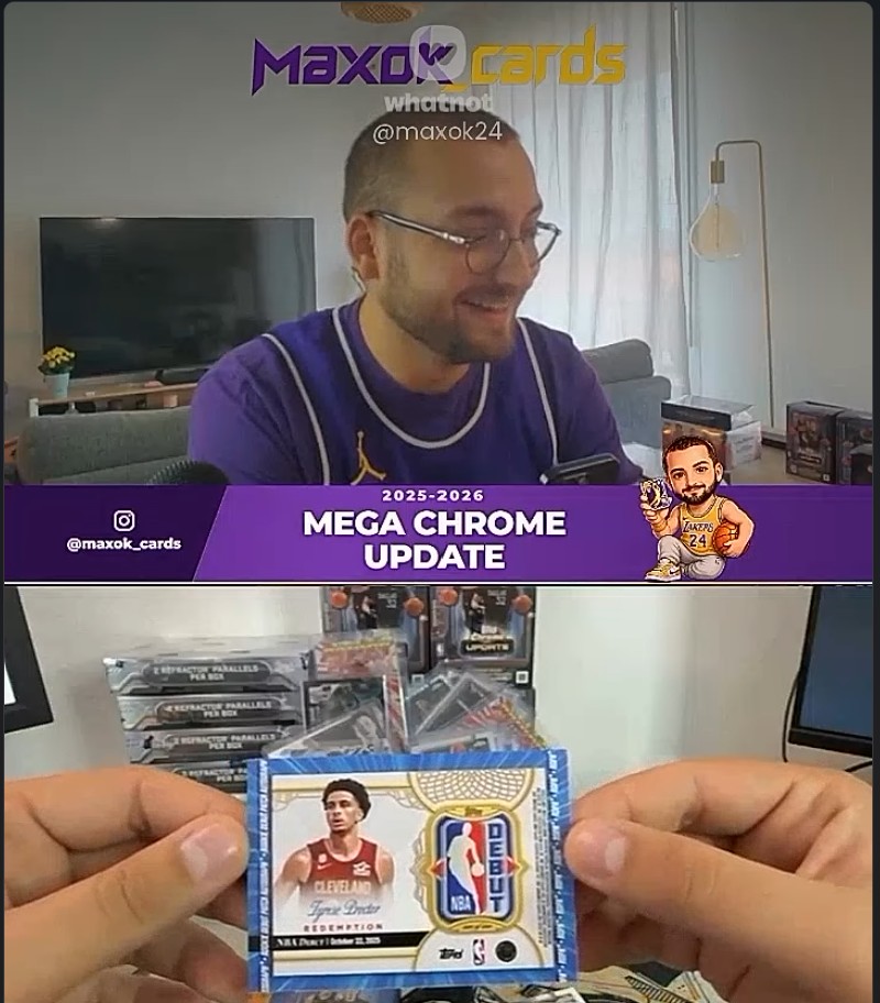 Tyrese Proctor NBA Debut Patch Autograph redemption, DPA-TPR, serial 1/1, pulled from a 2025-26 Topps Chrome Update Basketball mega box on a Maxok Cards stream